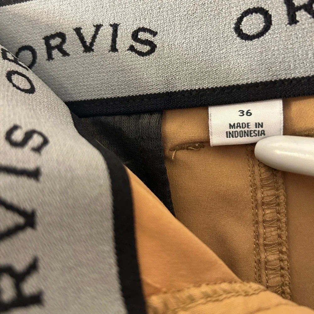 Orvis Mens 36x10 Cargo Shorts Tan Khaki Hiking Fishing Stretch Utility Pockets
